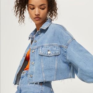 Topshop hacked off crop denim jacket